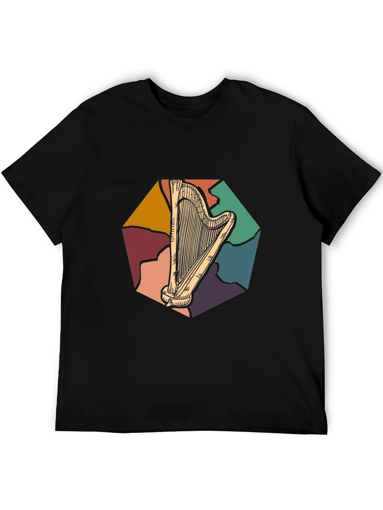 Retro Harp Graphic Tee - Musical Instrument T-Shirt