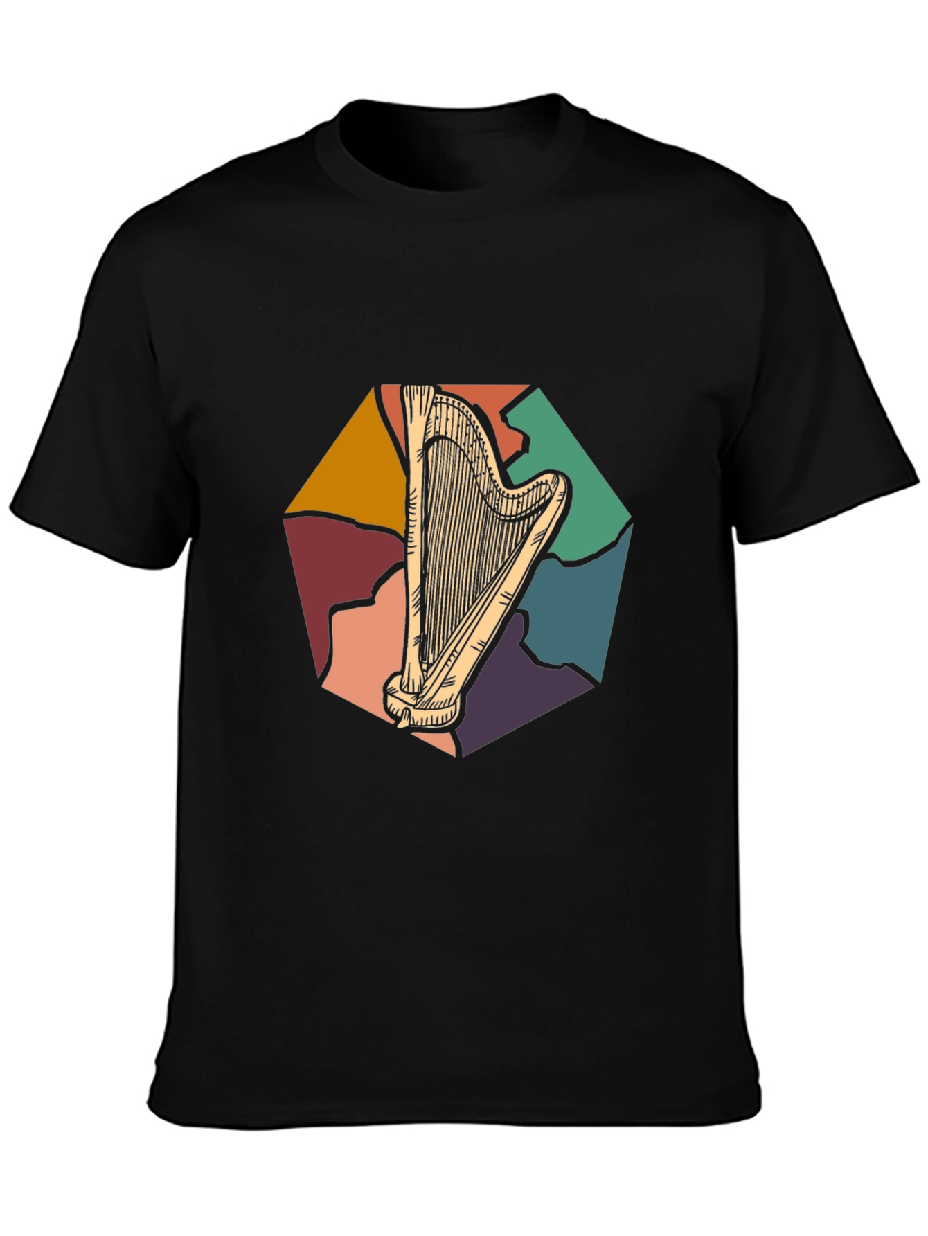 Retro Harp Graphic Tee - Musical Instrument T-Shirt