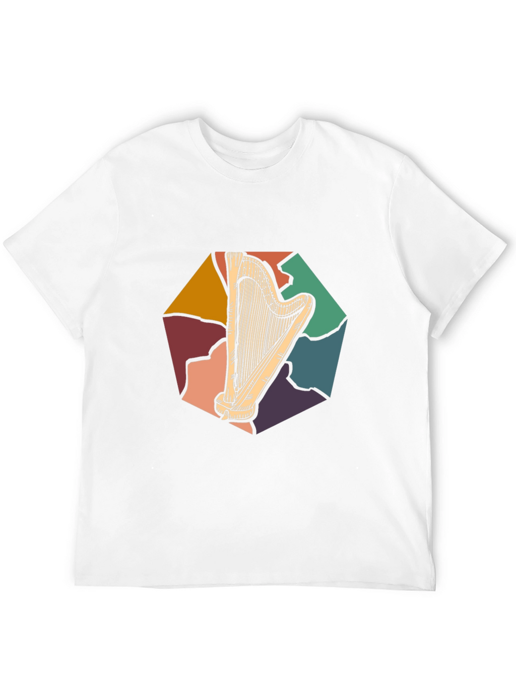 Retro Harp Graphic Tee - Musical Instrument T-Shirt