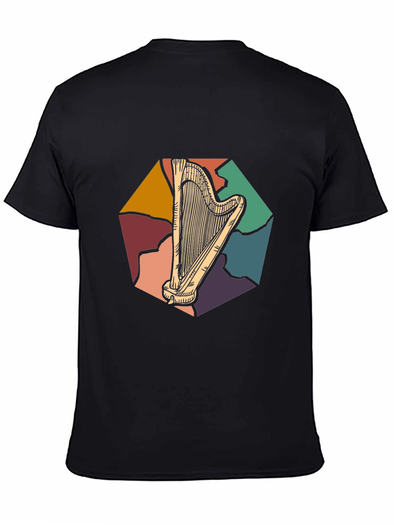 Retro Harp Graphic Tee - Musical Instrument T-Shirt