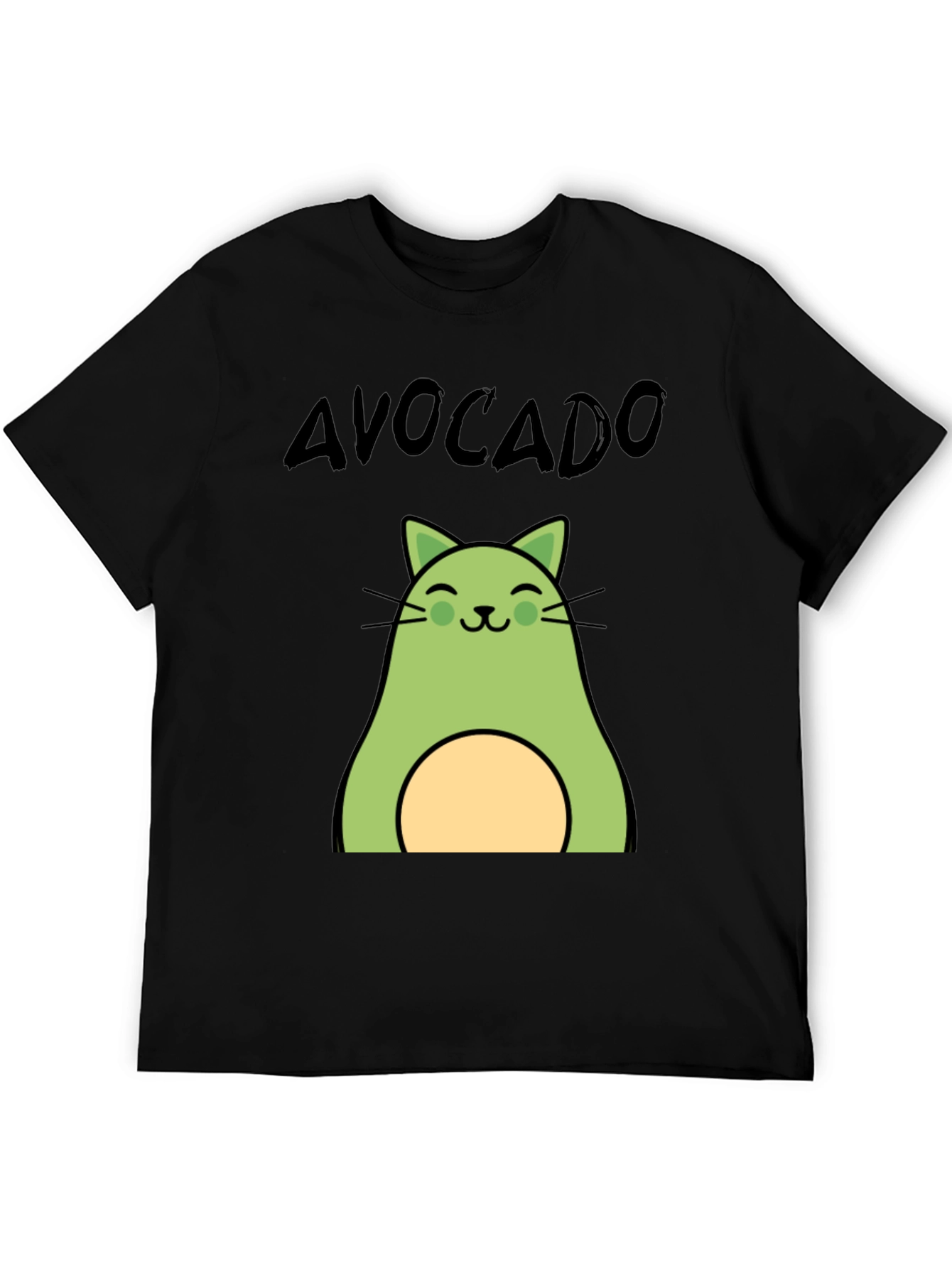 Avocado Cat Graphic Tee - Unisex Black T-Shirt