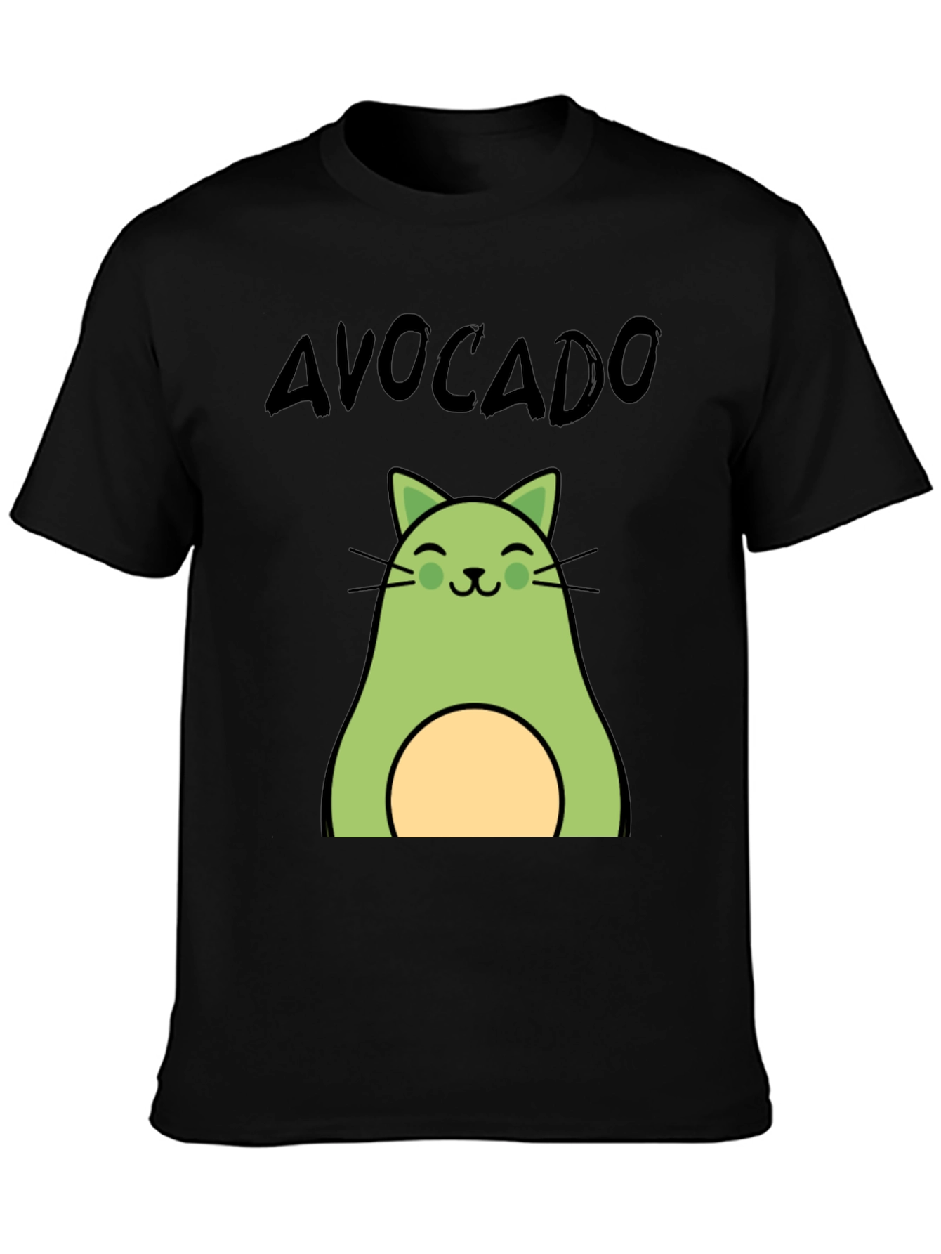 Avocado Cat Graphic Tee - Unisex Black T-Shirt
