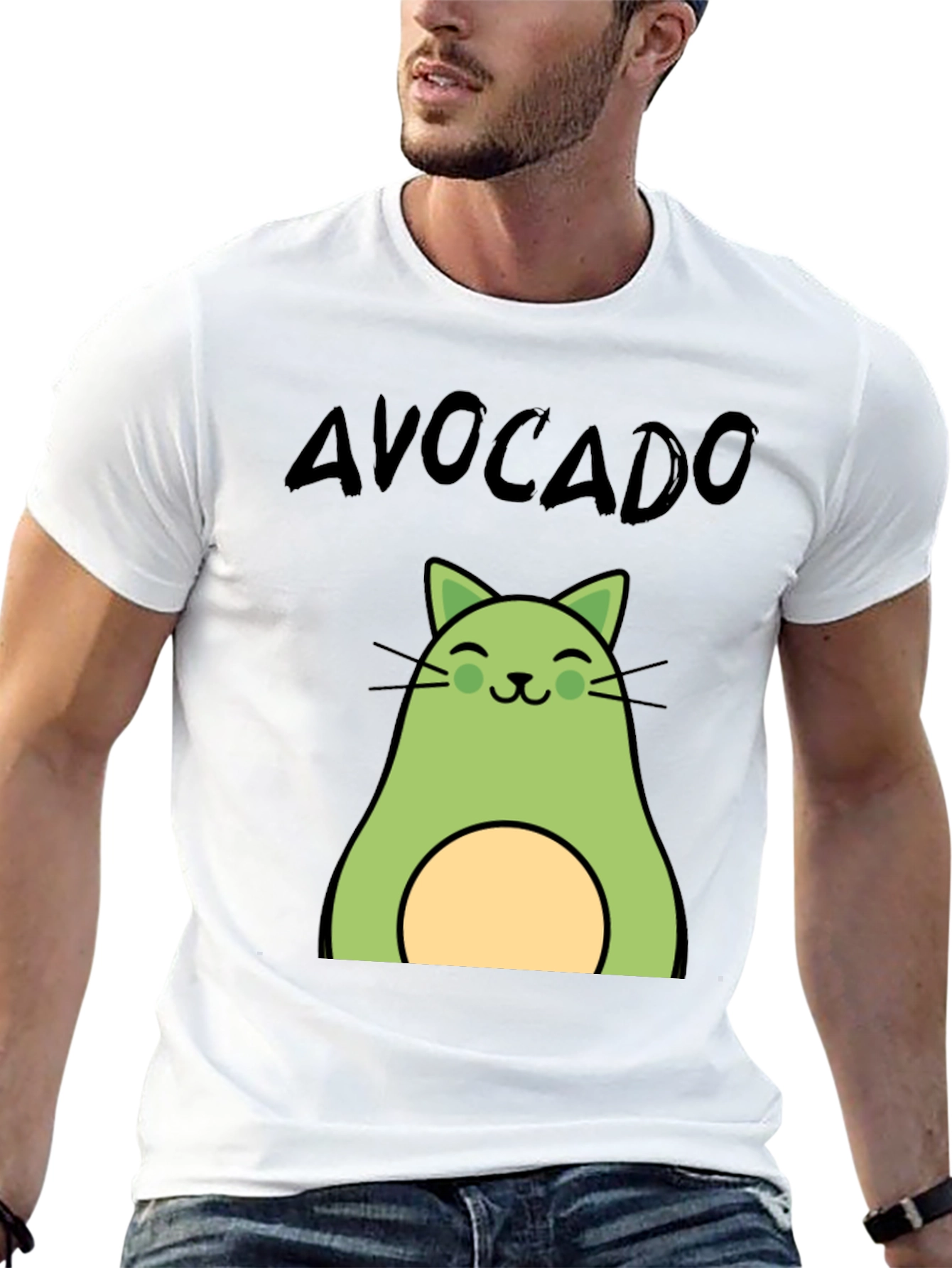 Avocado Cat Graphic Tee - Unisex Black T-Shirt
