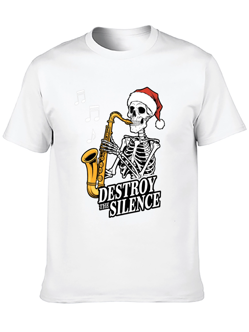 Destroy The Silence Saxophone Skeleton Christmas T-Shirt
