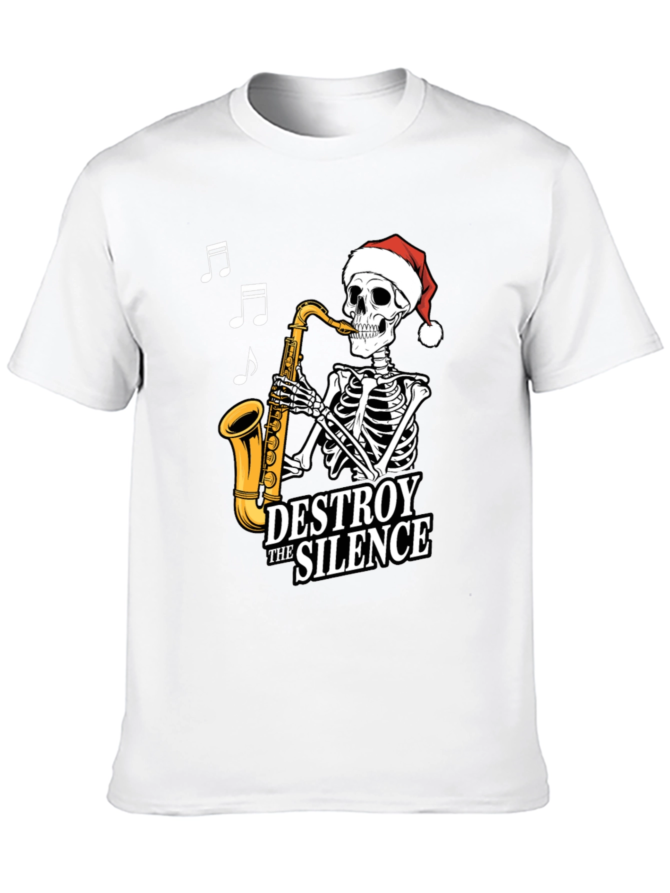 Destroy The Silence Saxophone Skeleton Christmas T-Shirt