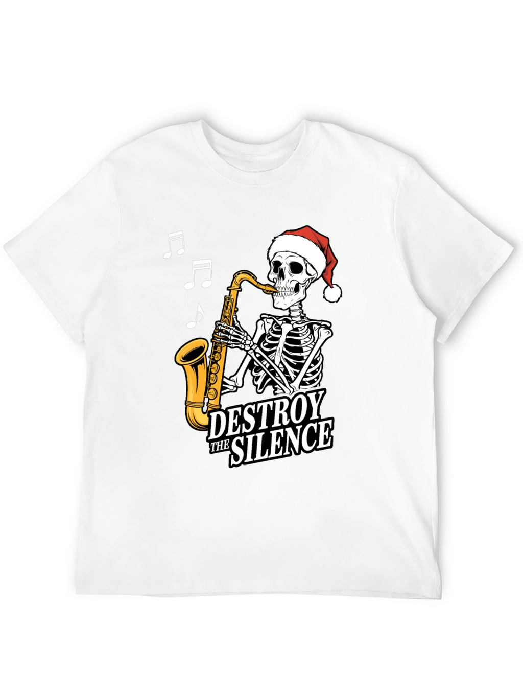 Destroy The Silence Saxophone Skeleton Christmas T-Shirt