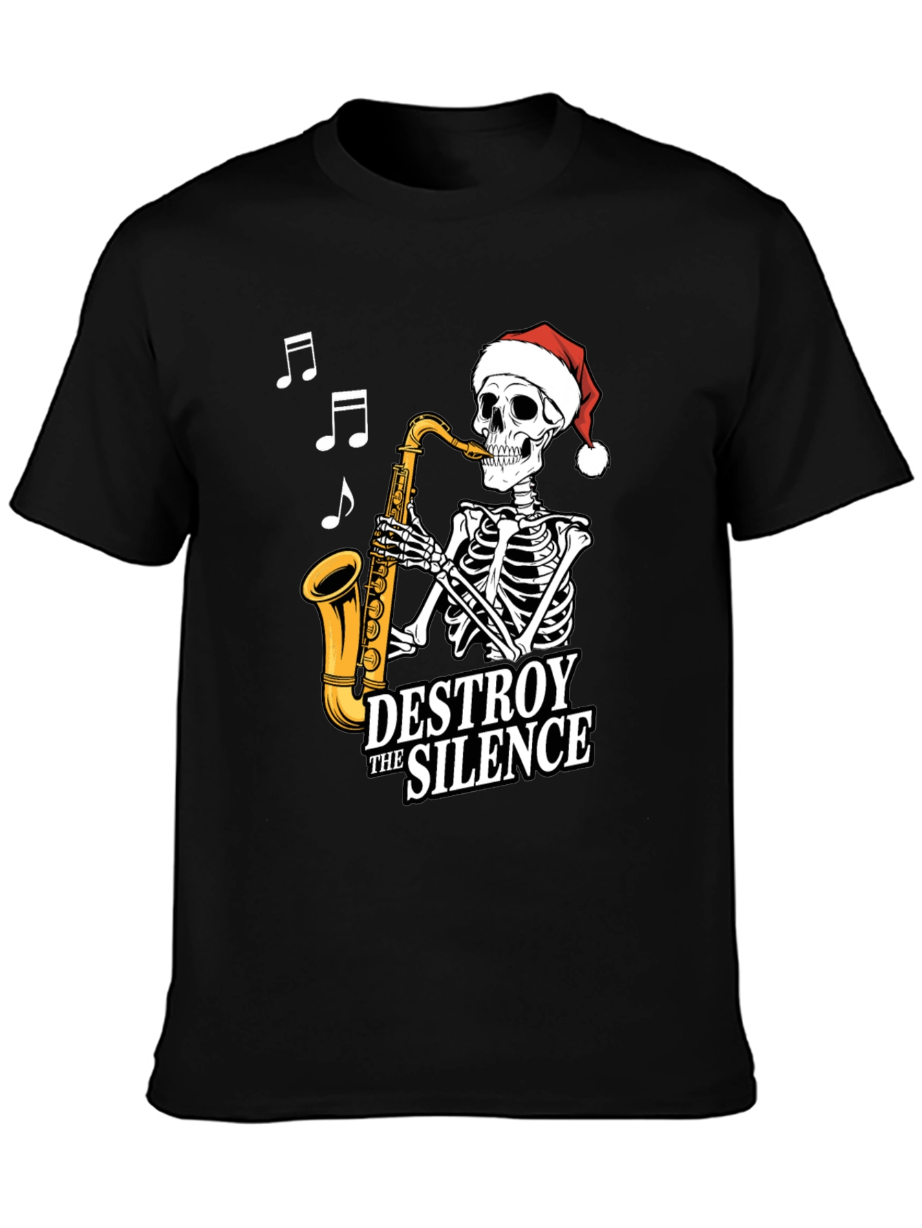 Destroy The Silence Saxophone Skeleton Christmas T-Shirt