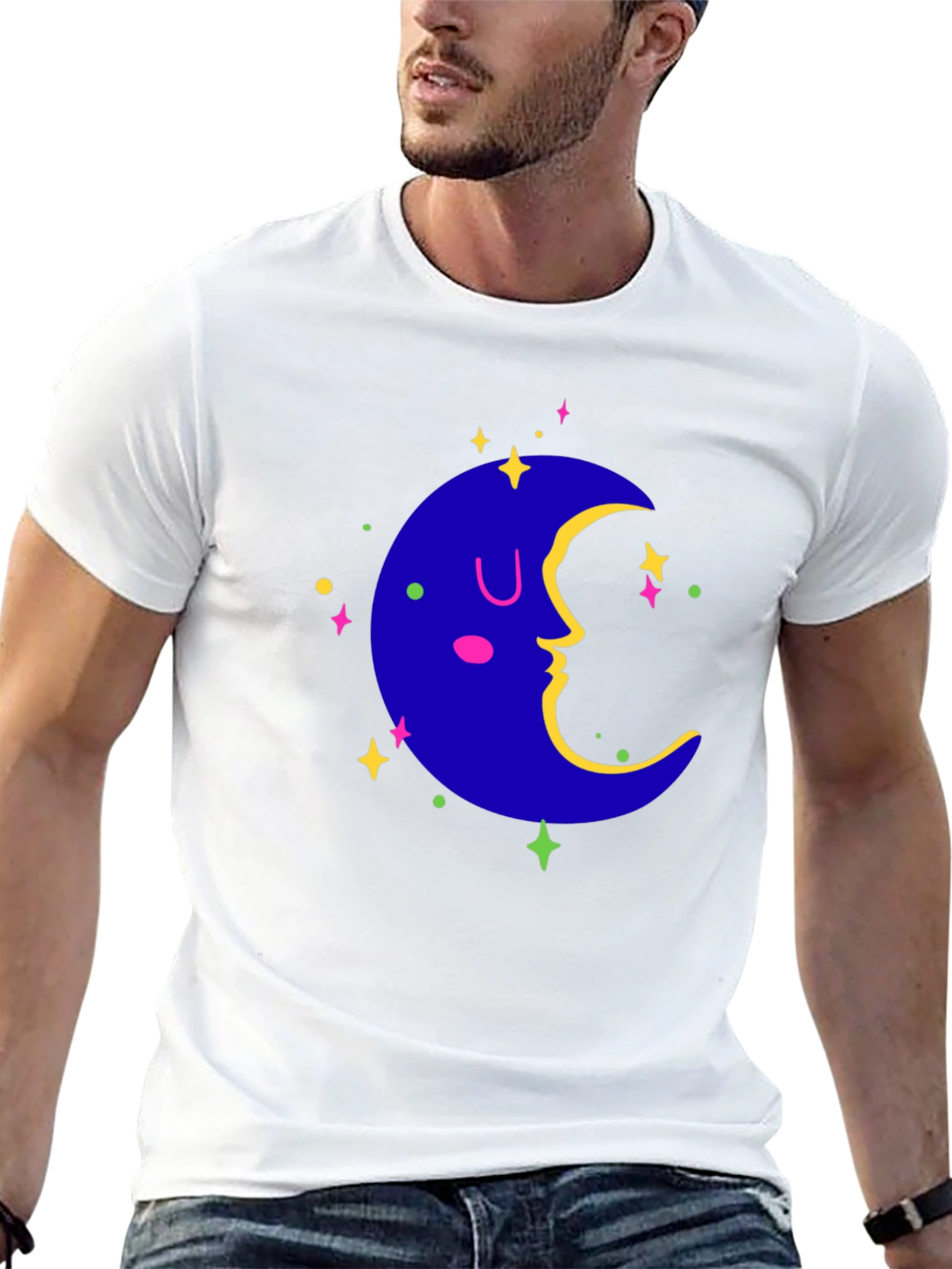 Dreamy Moon Graphic Tee - Black Casual T-Shirt