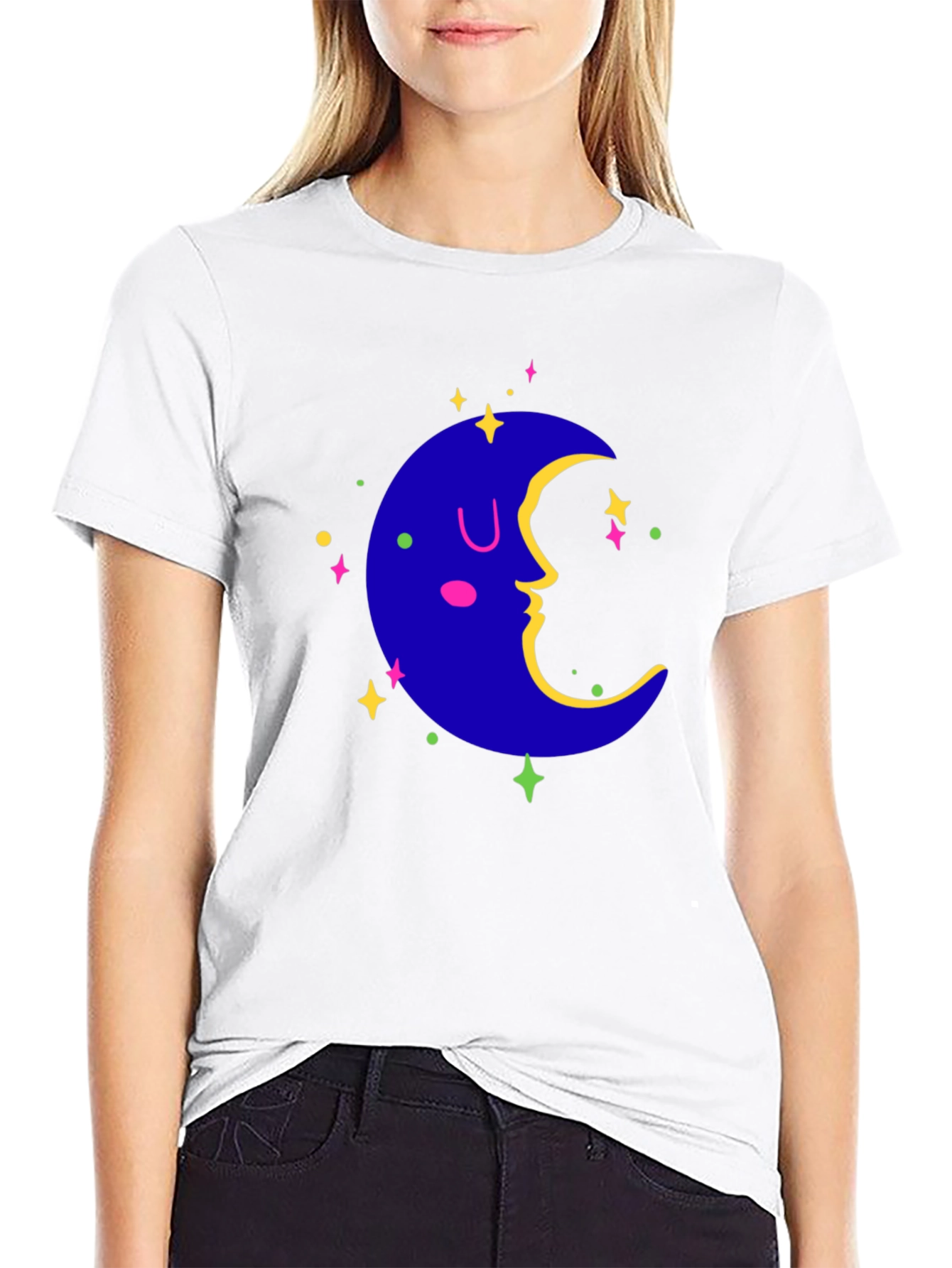 Dreamy Moon Graphic Tee - Black Casual T-Shirt