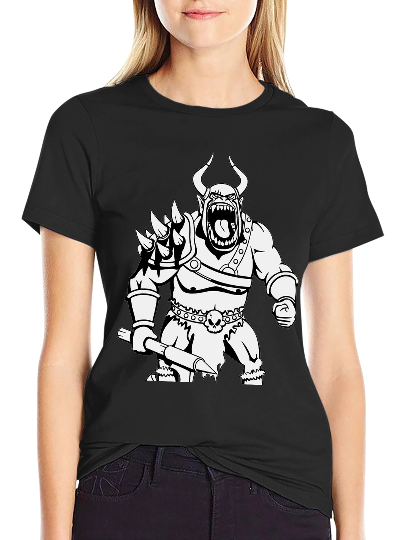 Orc Warrior Graphic Tee - Black Cotton T-Shirt