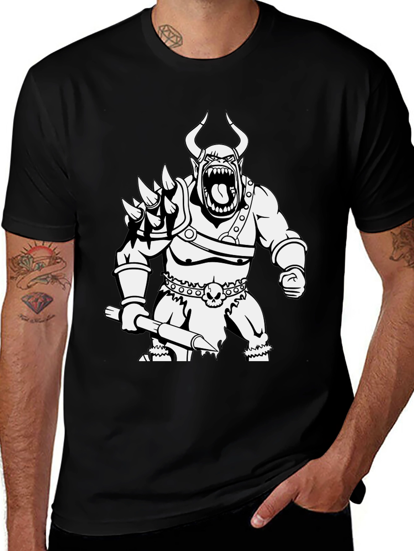 Orc Warrior Graphic Tee - Black Cotton T-Shirt