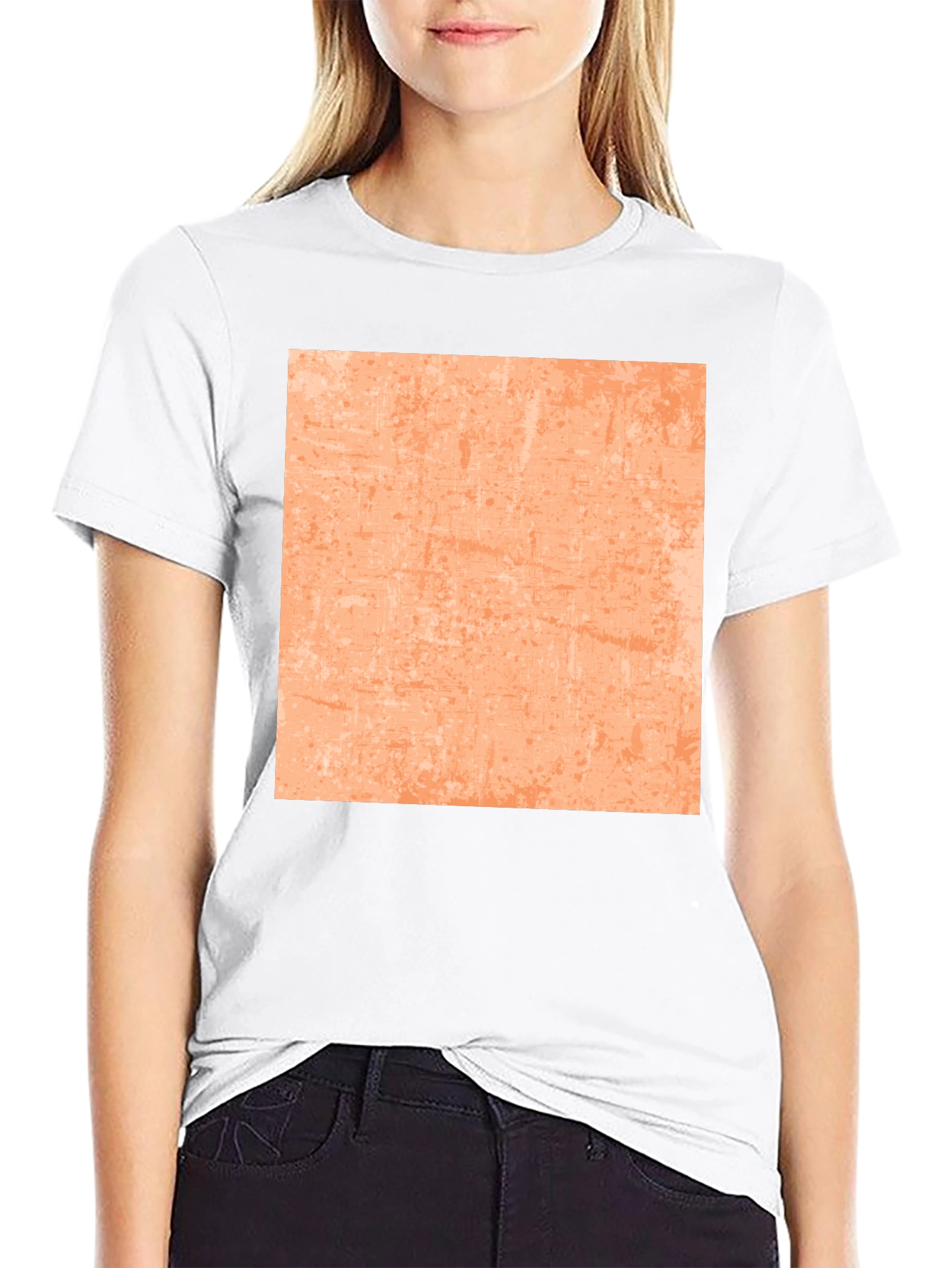 Cool Black Tee with Abstract Peach Square Design