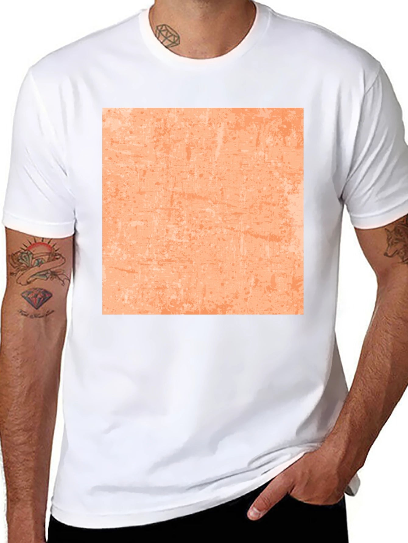 Cool Black Tee with Abstract Peach Square Design