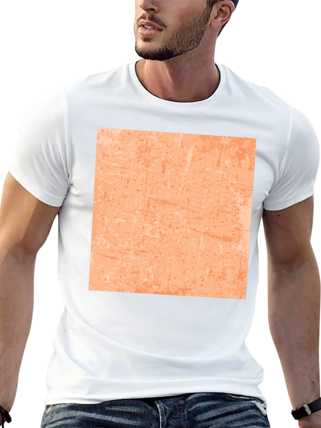Cool Black Tee with Abstract Peach Square Design
