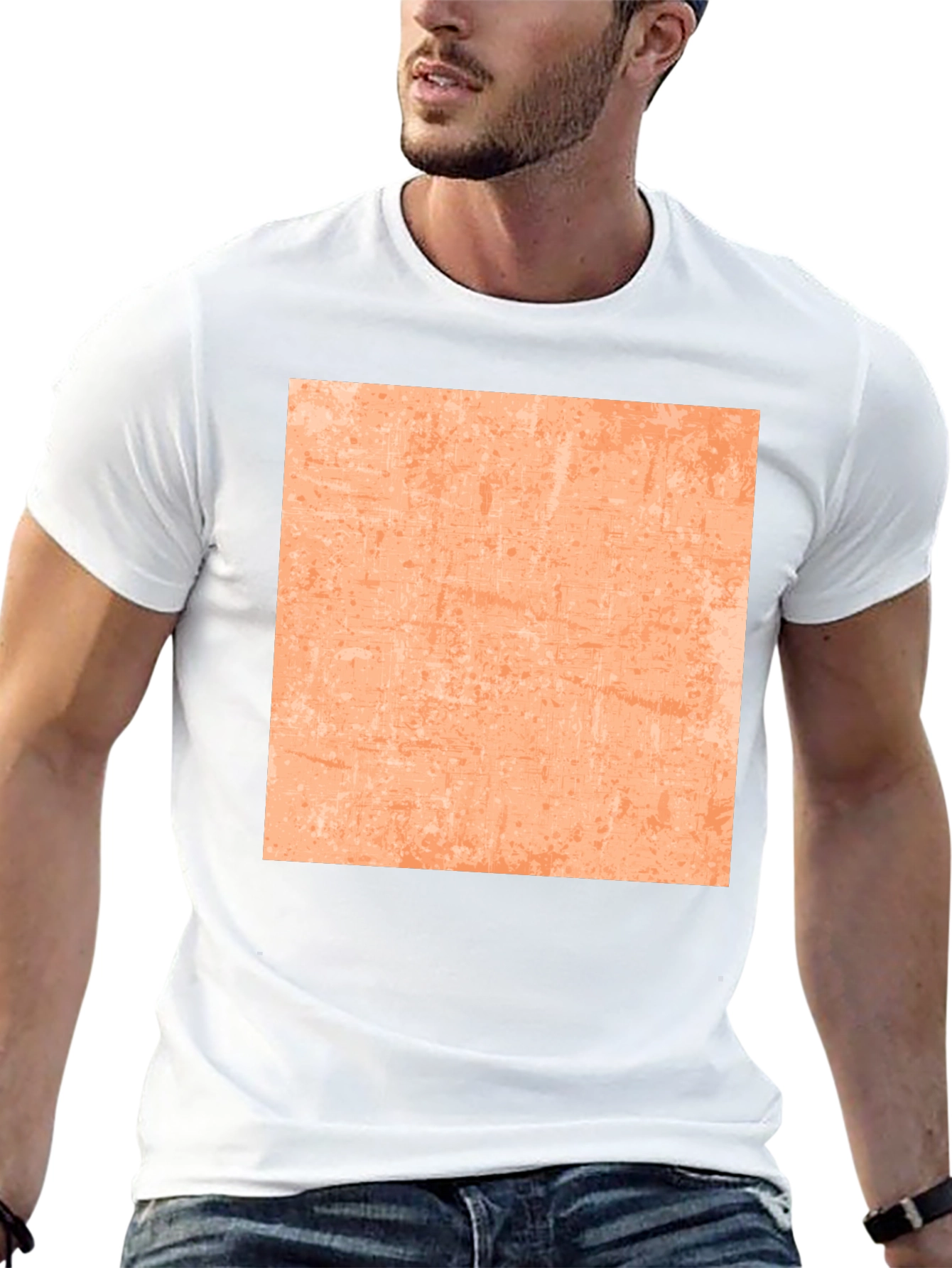 Cool Black Tee with Abstract Peach Square Design