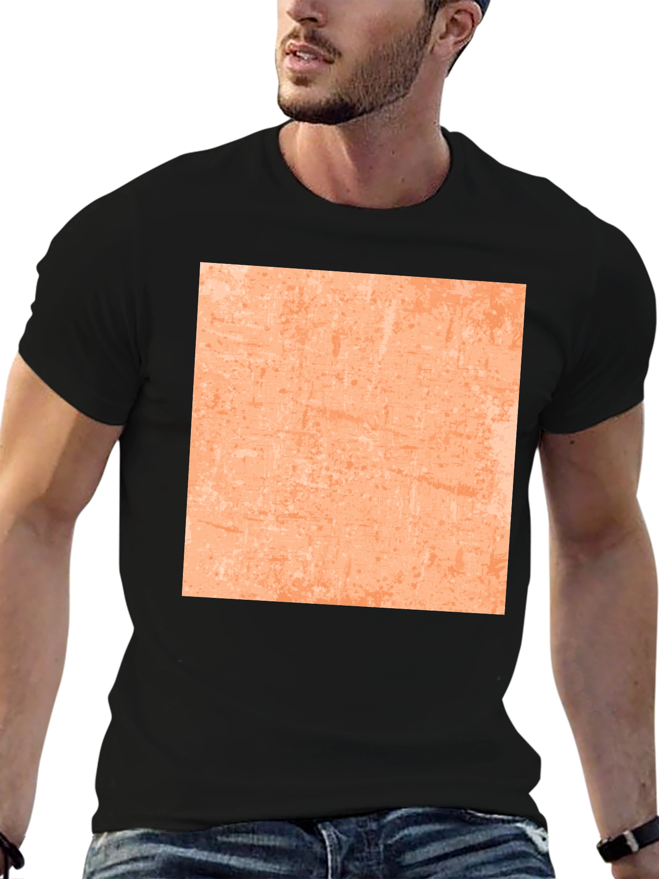 Cool Black Tee with Abstract Peach Square Design