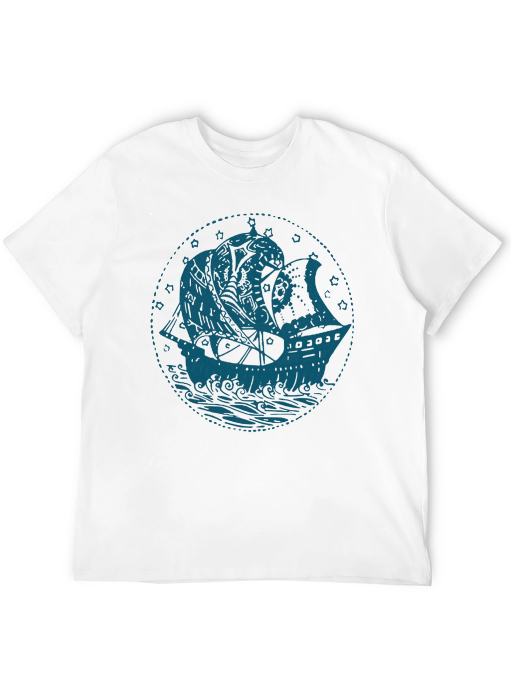 Nautical Ship Graphic T-Shirt - Bold Blue on Black