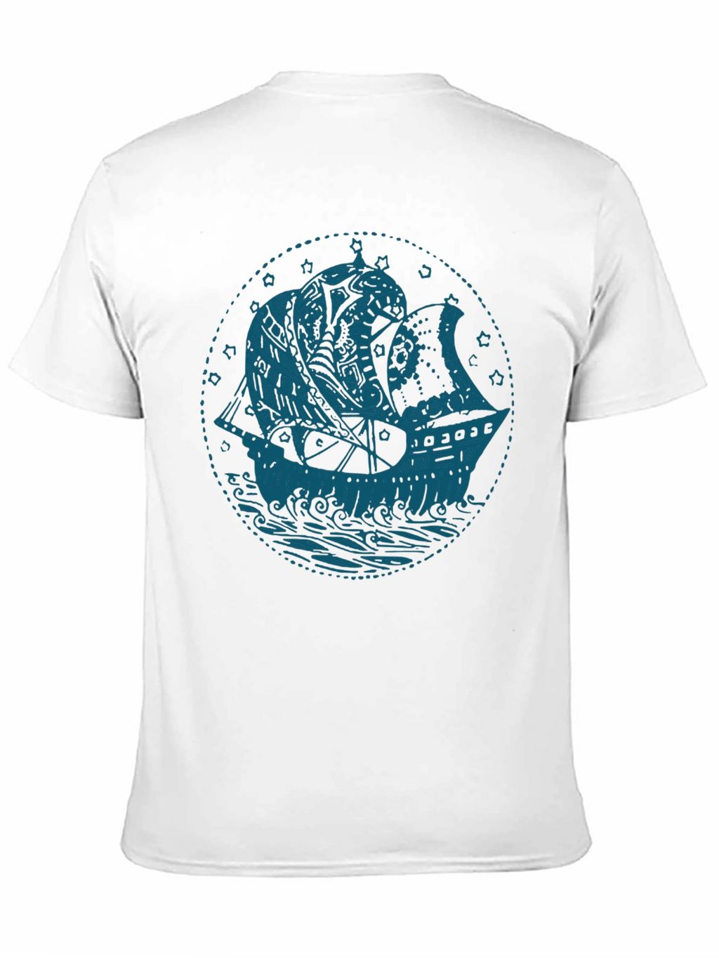 Nautical Ship Graphic T-Shirt - Bold Blue on Black