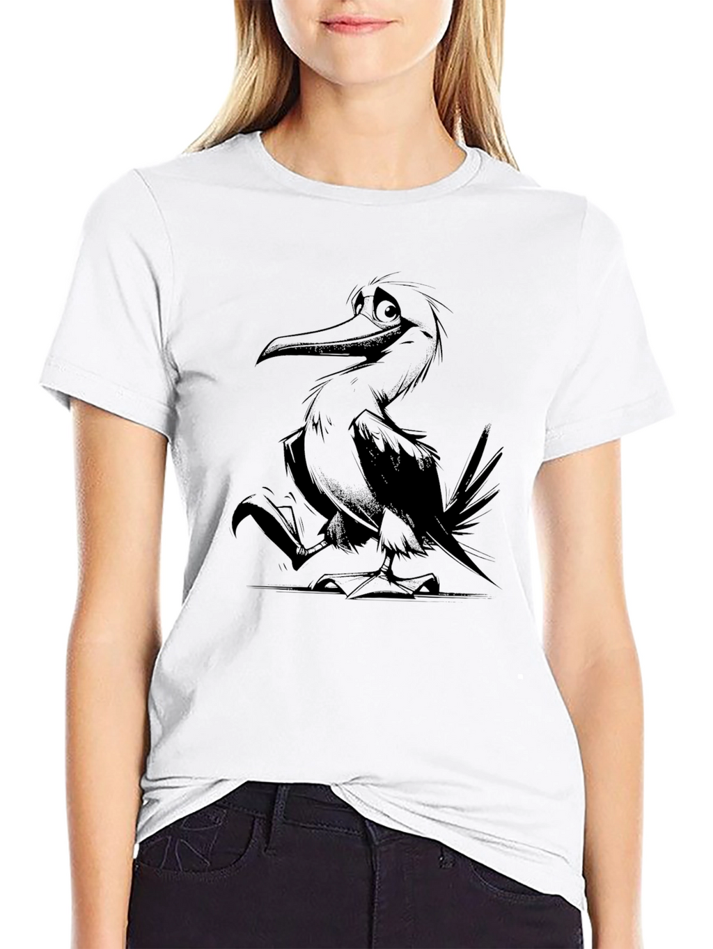 Cartoon Bird Graphic Tee - Unisex Black T-Shirt