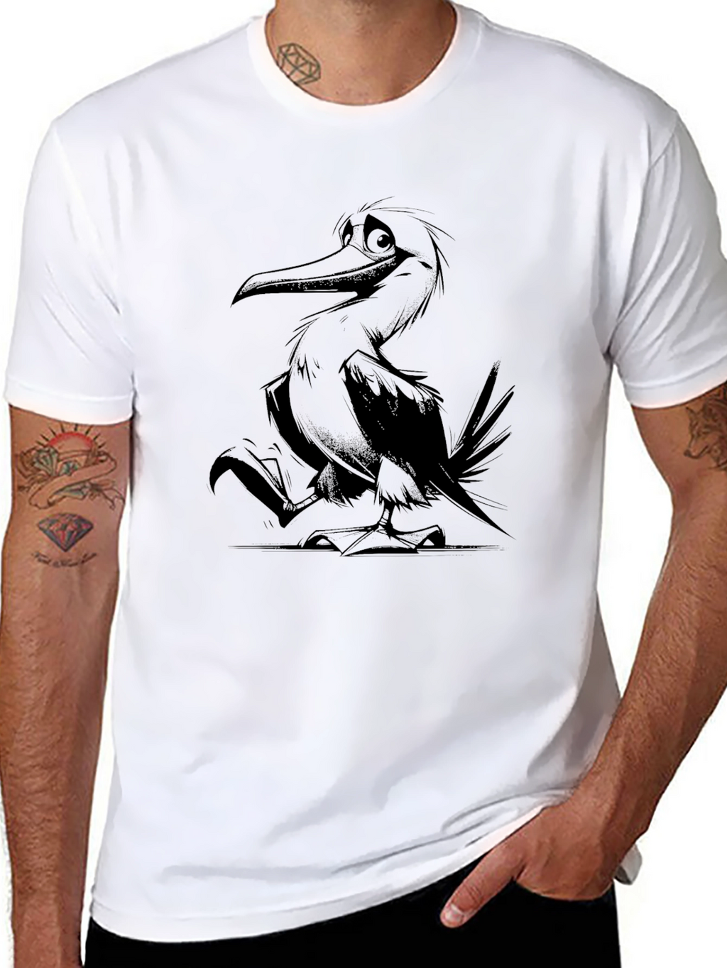 Cartoon Bird Graphic Tee - Unisex Black T-Shirt