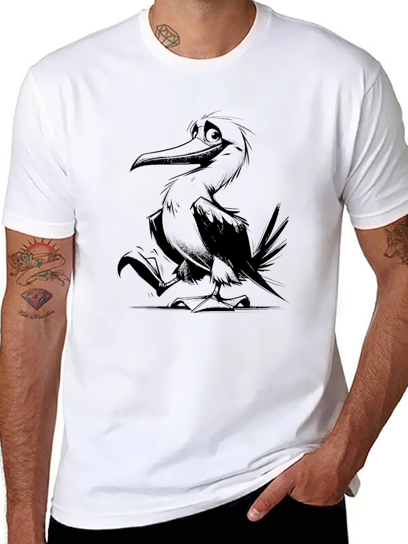 Cartoon Bird Graphic Tee - Unisex Black T-Shirt