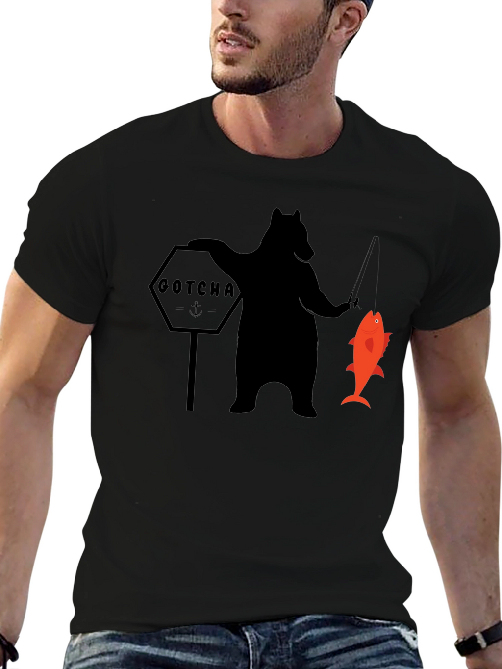 Bear Fishing Graphic T-Shirt - GOTCHA Design