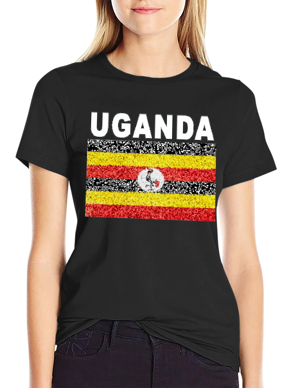 Uganda Flag T-Shirt - Black Cotton Tee