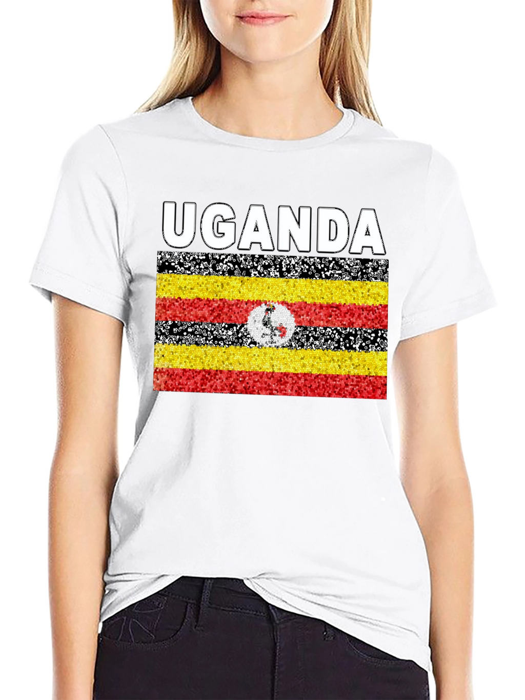 Uganda Flag T-Shirt - Black Cotton Tee