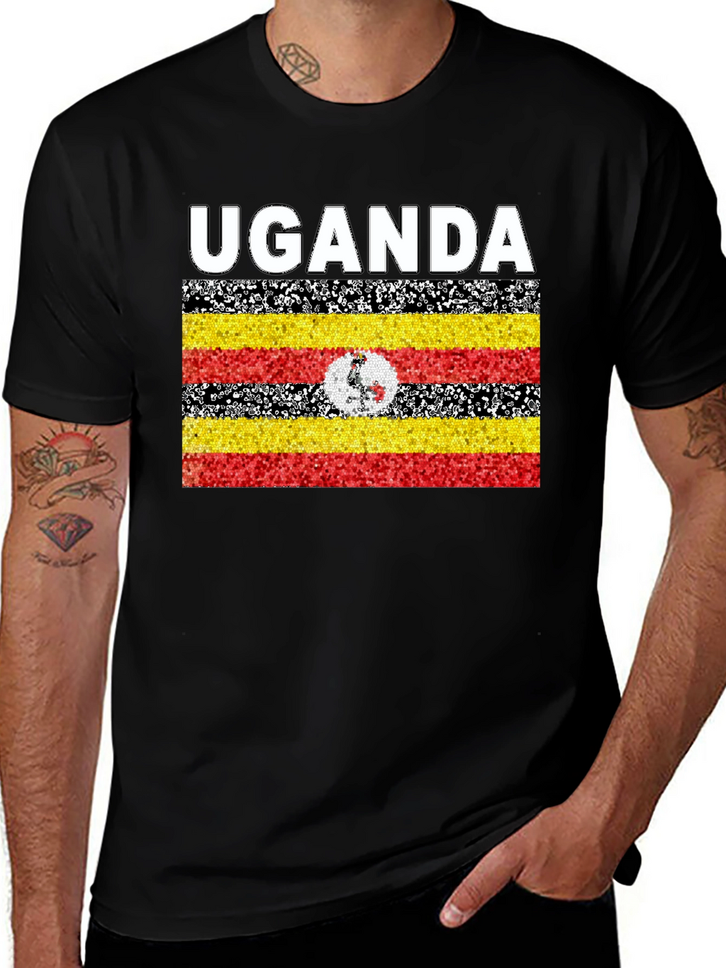 Uganda Flag T-Shirt - Black Cotton Tee