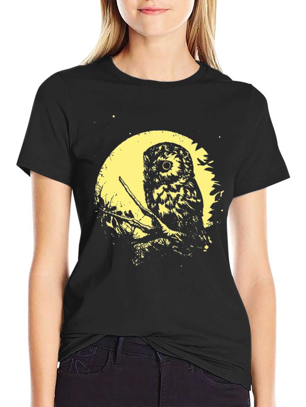 Owl Moon Graphic Tee - Soft Black Cotton T-Shirt
