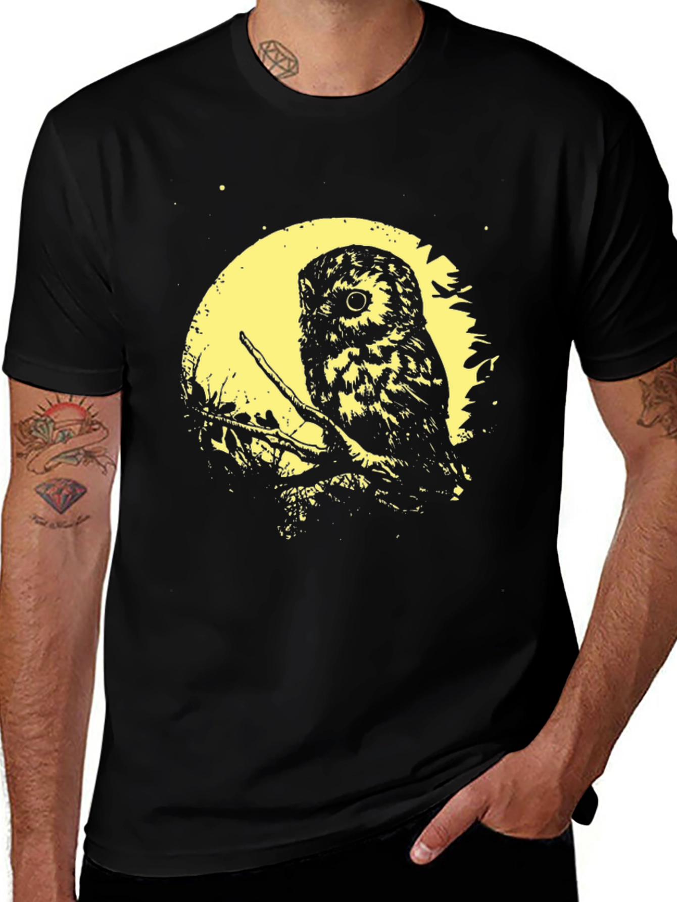 Owl Moon Graphic Tee - Soft Black Cotton T-Shirt