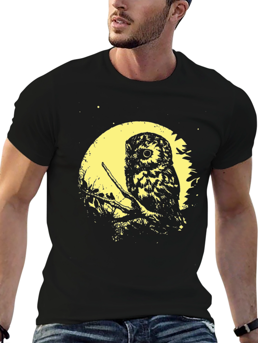 Owl Moon Graphic Tee - Soft Black Cotton T-Shirt