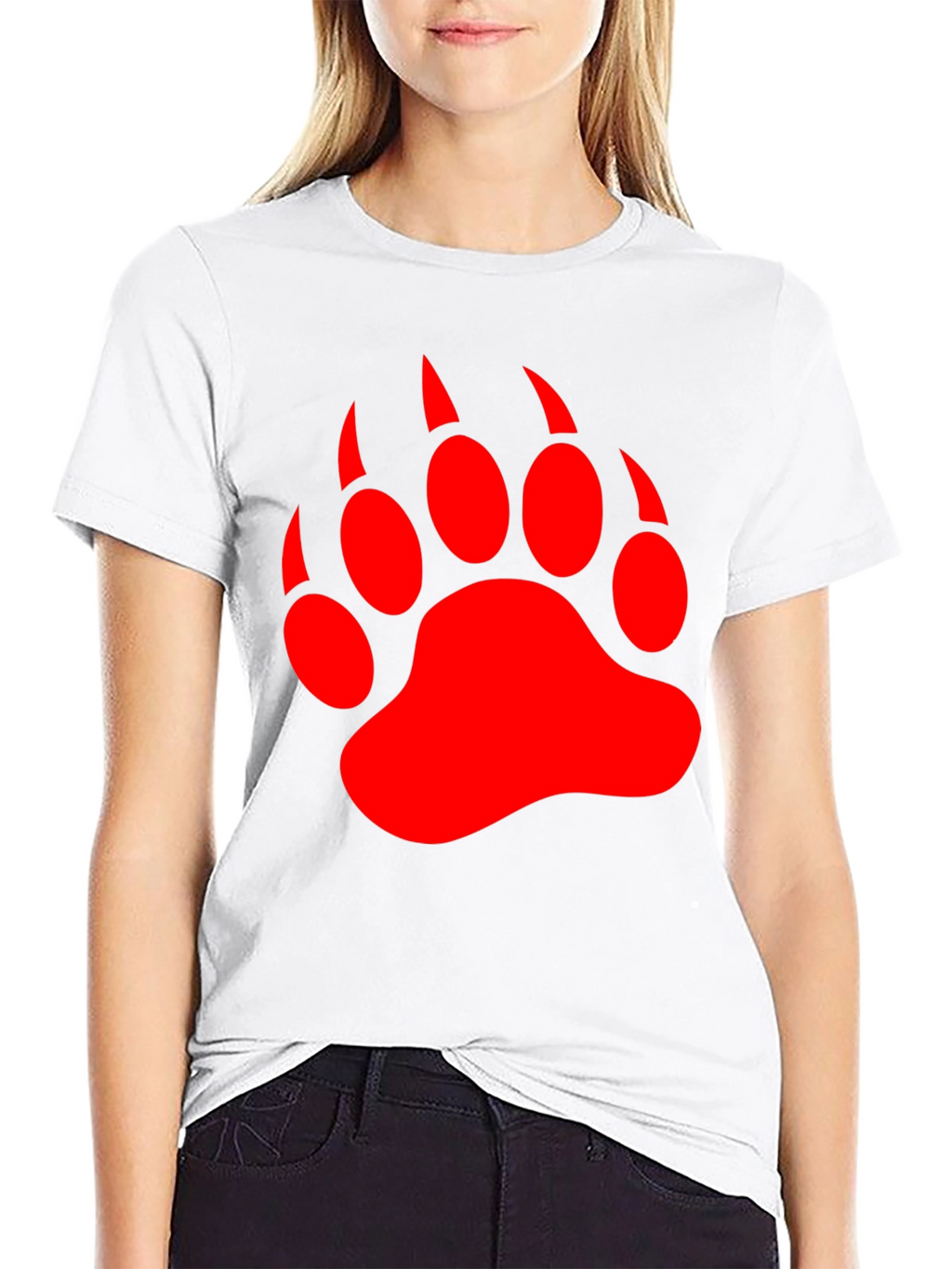 Black T-Shirt with Red Bear Paw Print