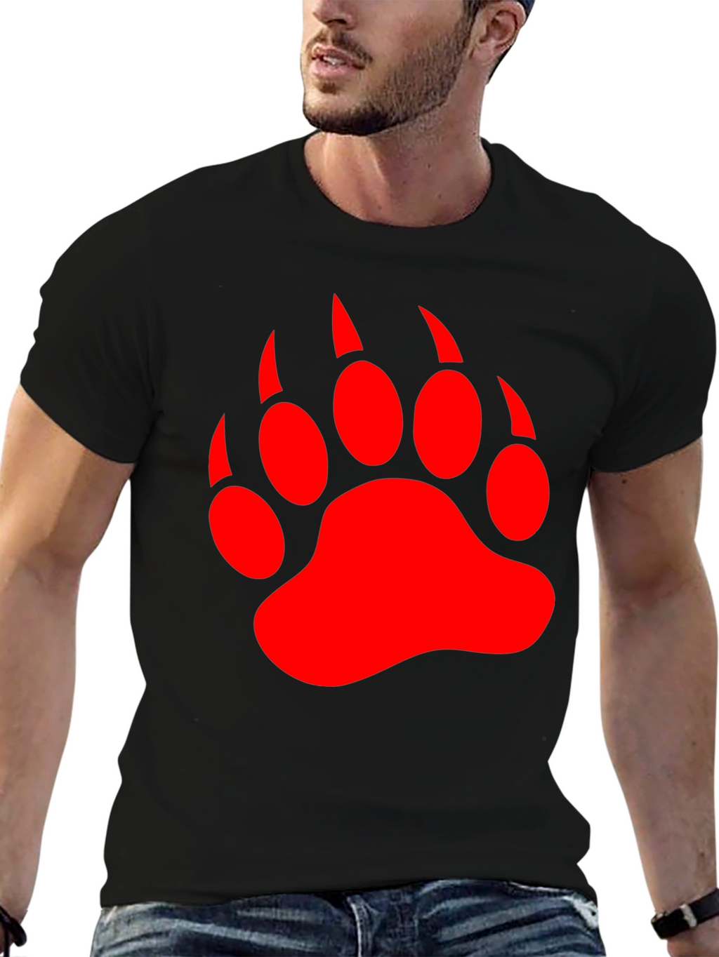 Black T-Shirt with Red Bear Paw Print