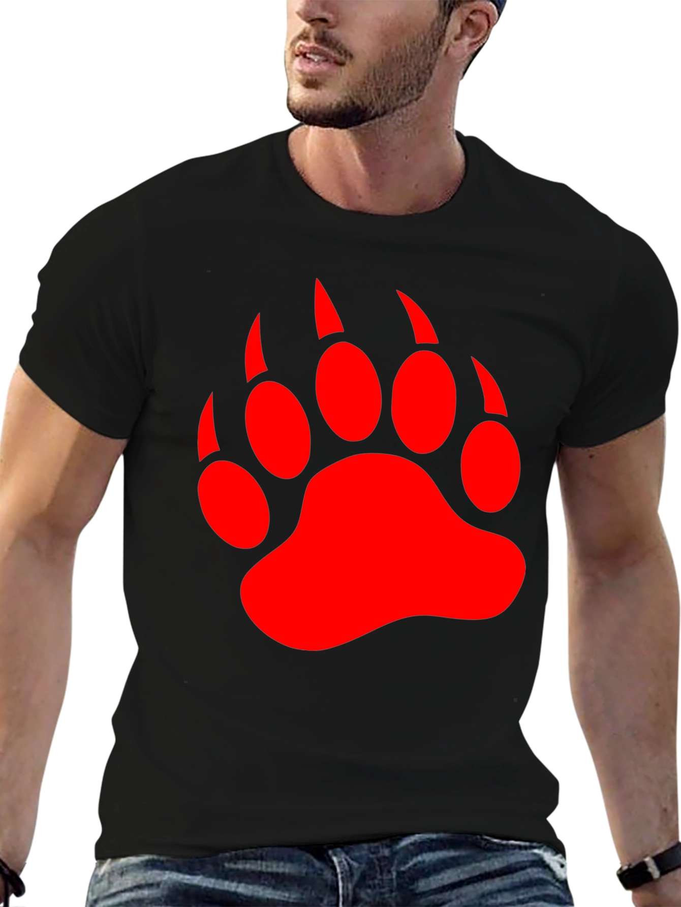 Black T-Shirt with Red Bear Paw Print