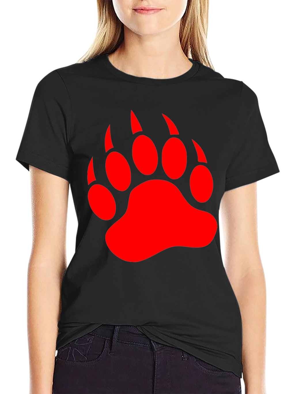 Black T-Shirt with Red Bear Paw Print