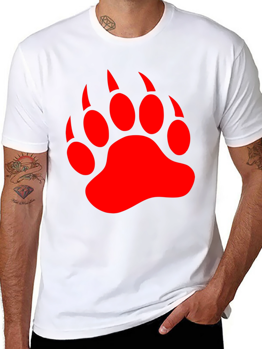 Black T-Shirt with Red Bear Paw Print