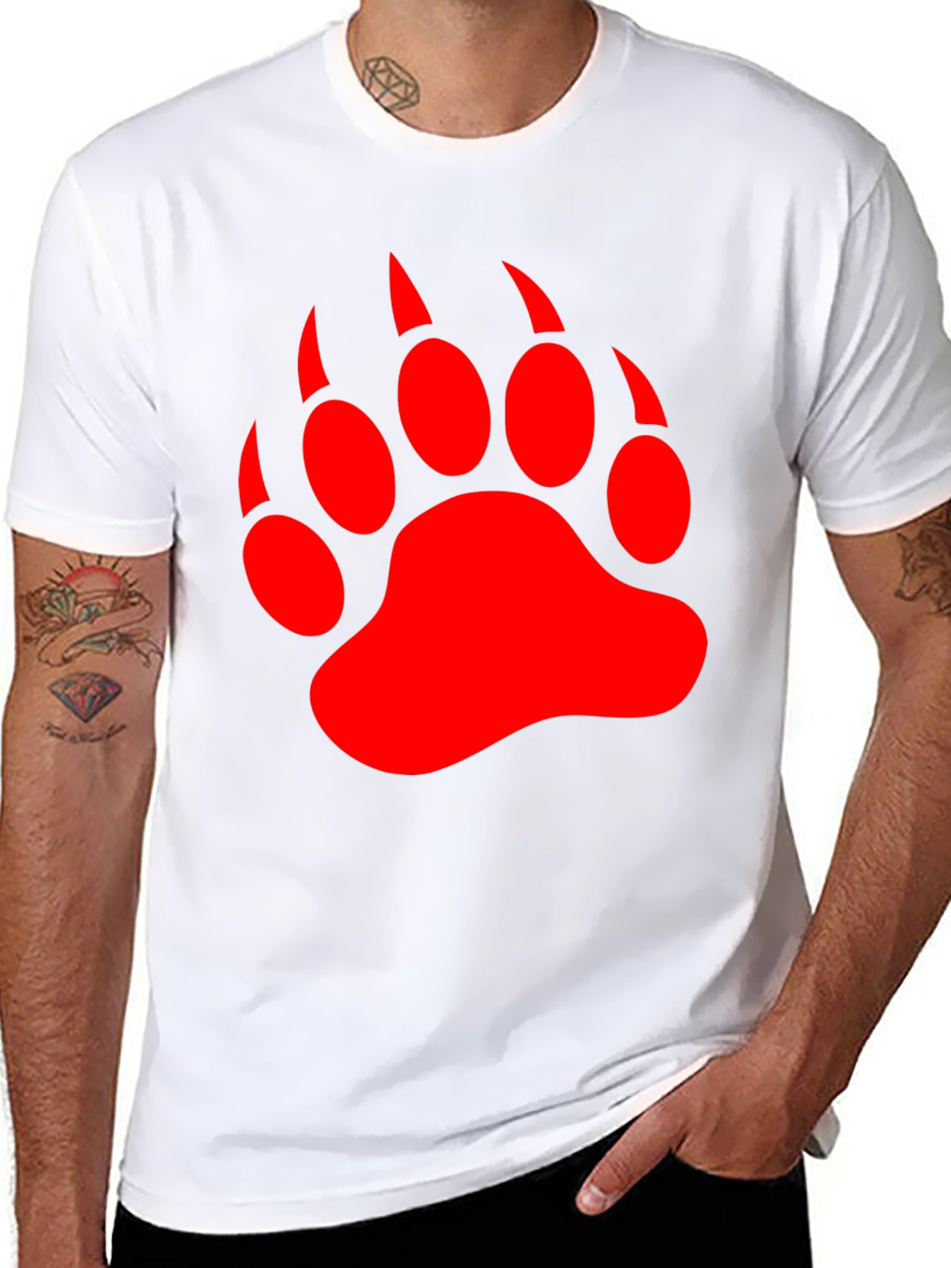 Black T-Shirt with Red Bear Paw Print