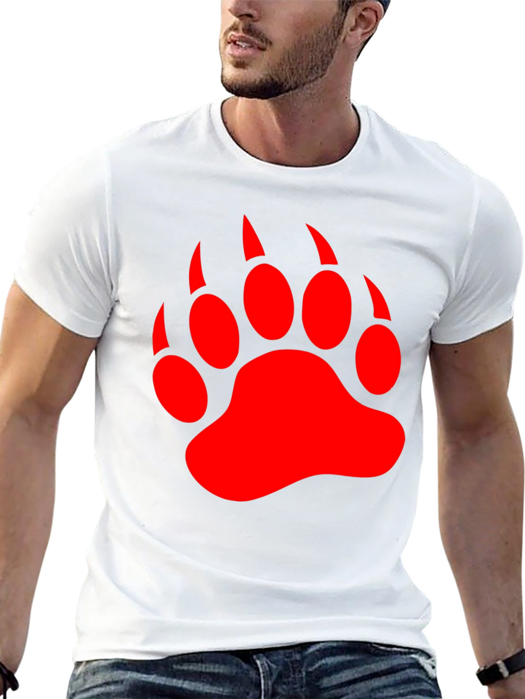 Black T-Shirt with Red Bear Paw Print
