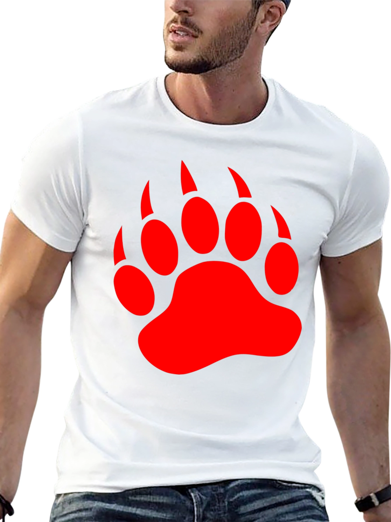 Black T-Shirt with Red Bear Paw Print