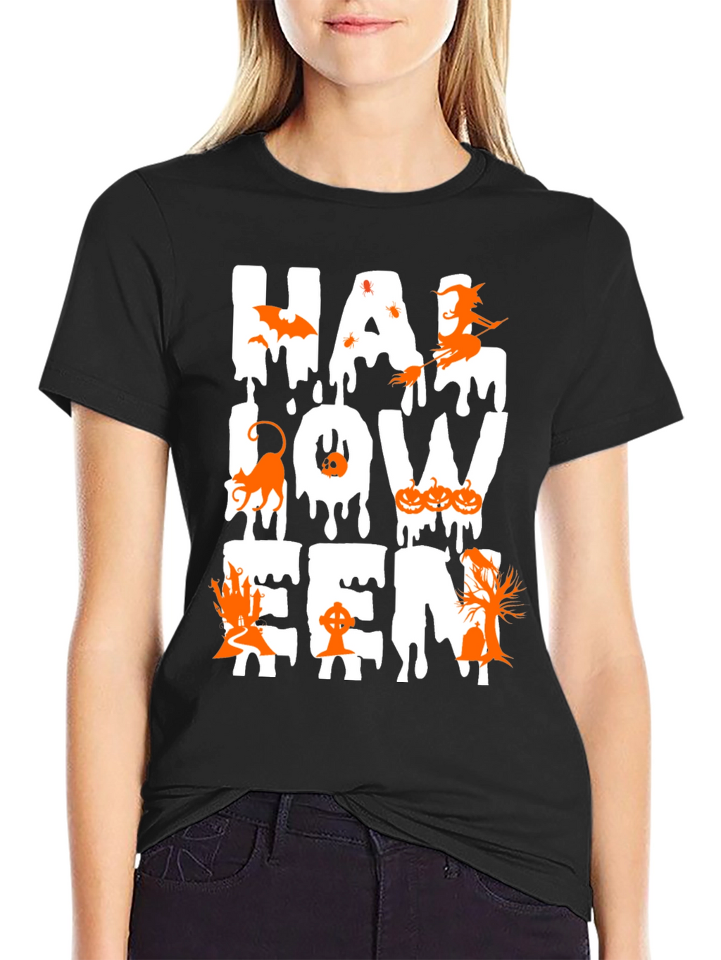 Halloween Graphic Print Black T-Shirt