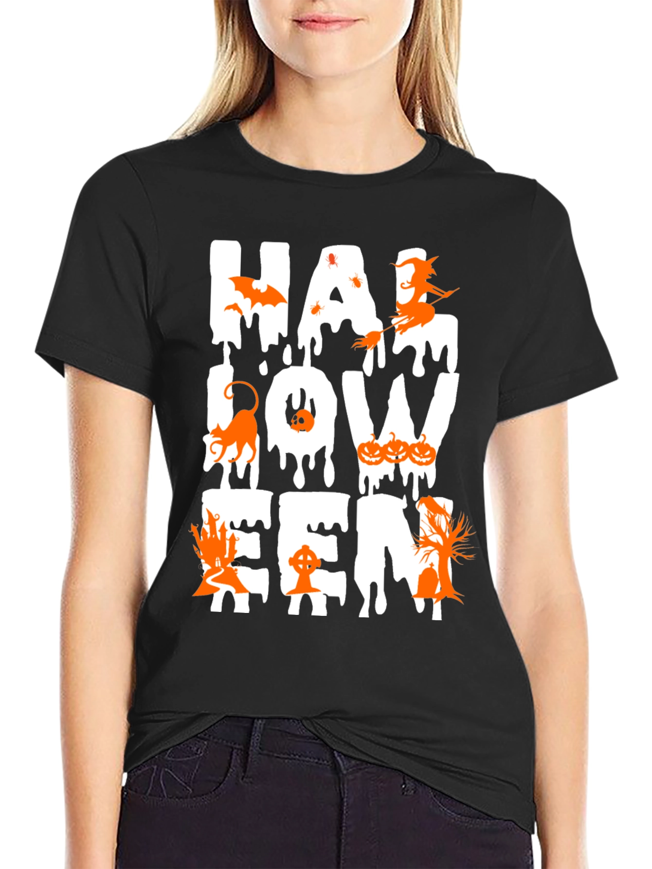 Halloween Graphic Print Black T-Shirt
