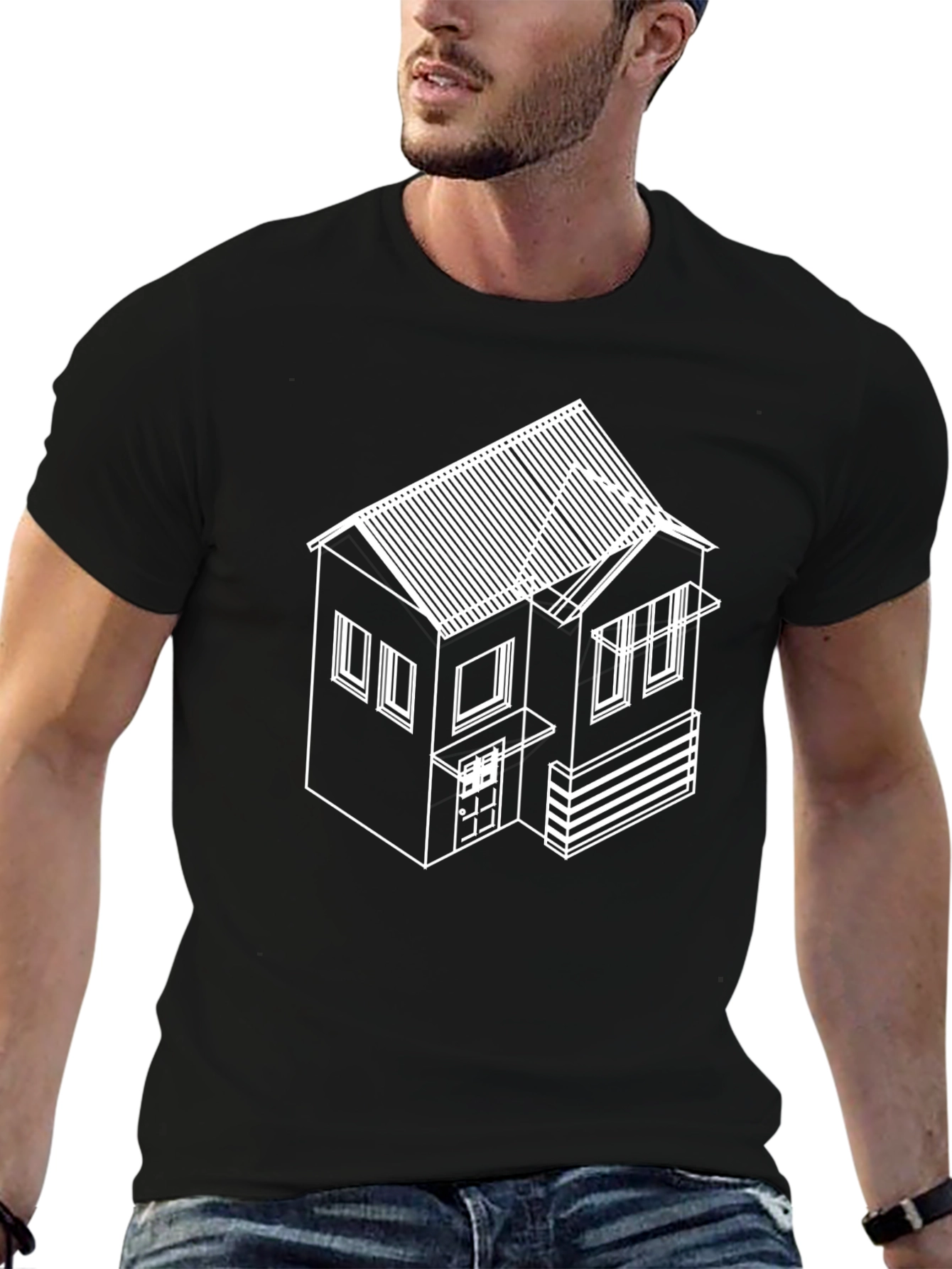 Abstract House Graphic T-Shirt - Black