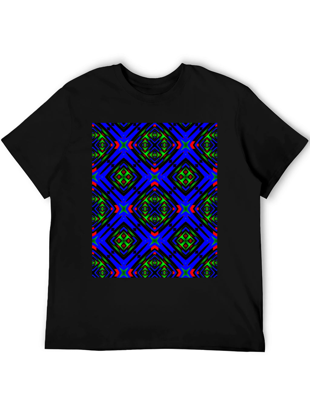Geometric Kaleidoscope Pattern Black T-Shirt
