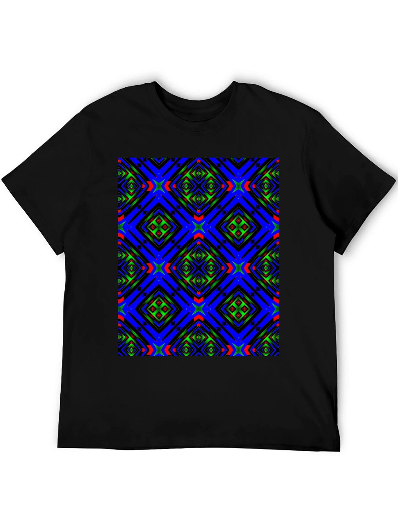 Geometric Kaleidoscope Pattern Black T-Shirt