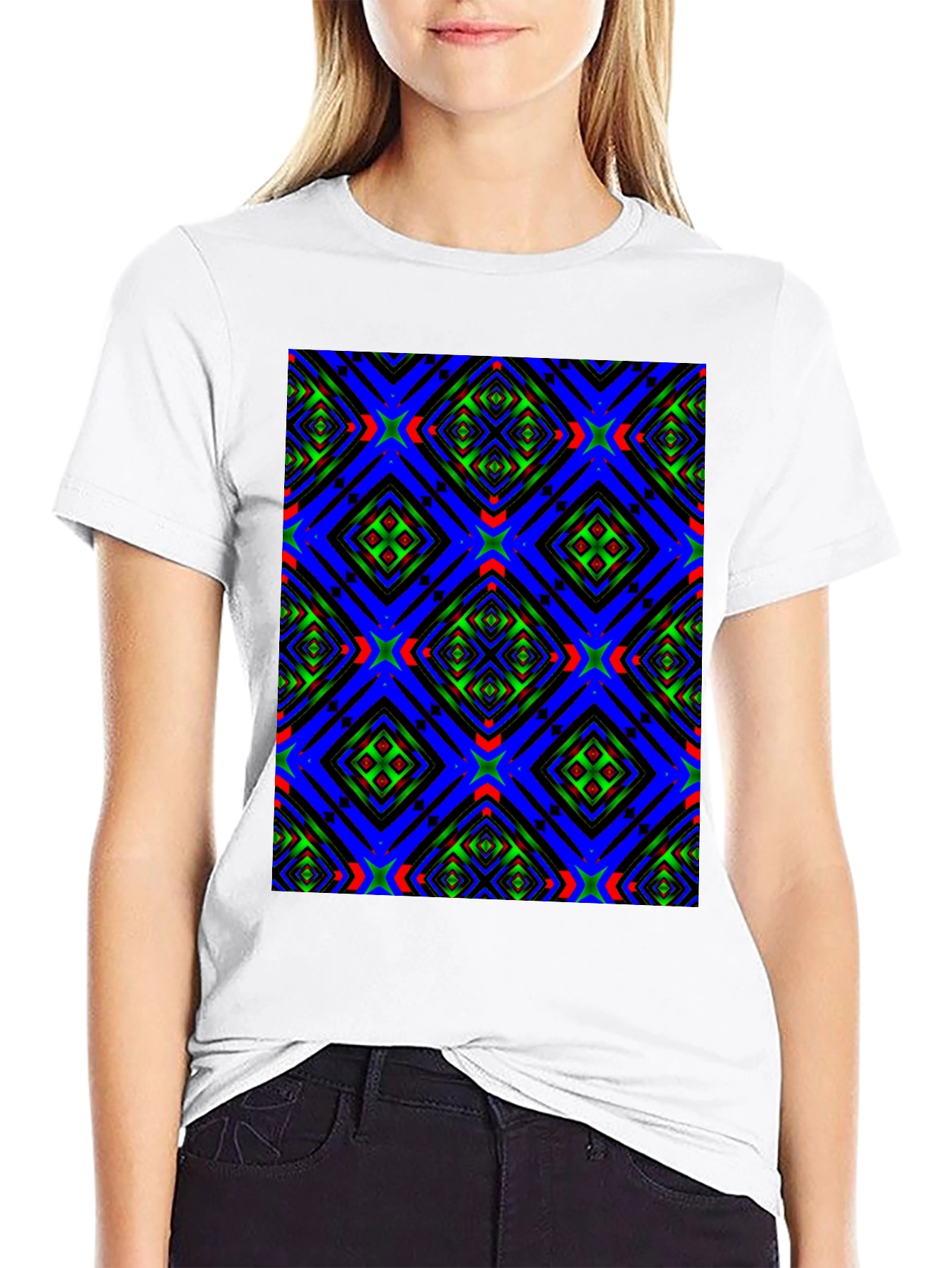 Geometric Kaleidoscope Pattern Black T-Shirt