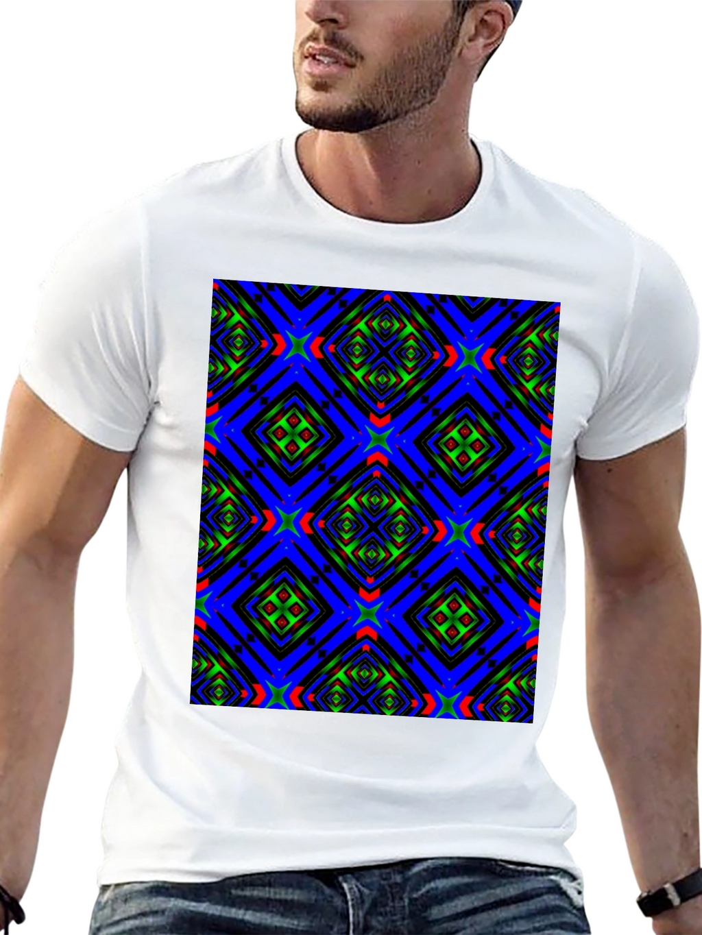 Geometric Kaleidoscope Pattern Black T-Shirt