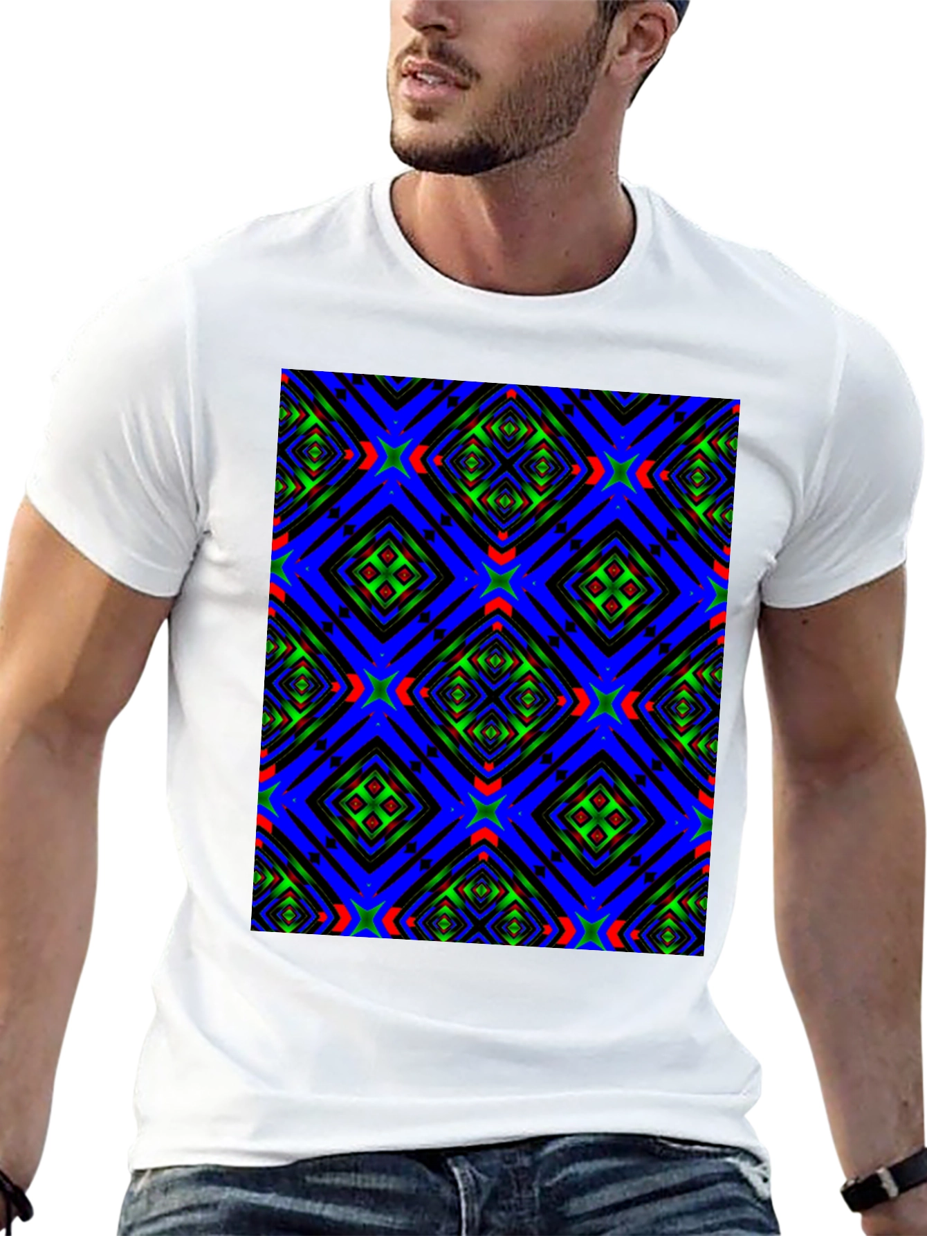Geometric Kaleidoscope Pattern Black T-Shirt