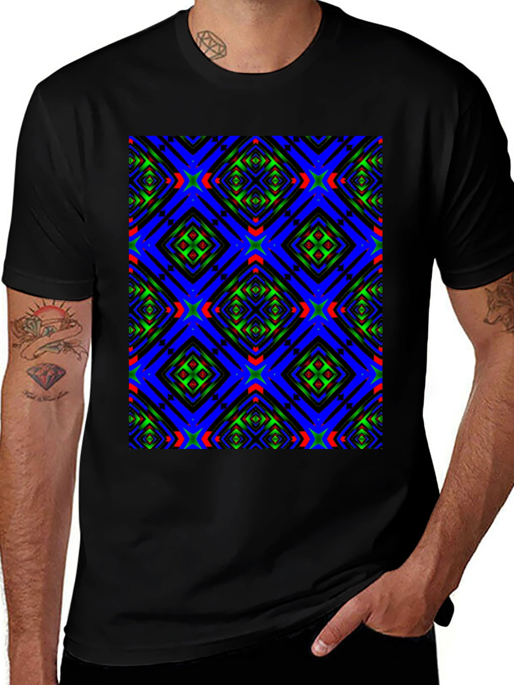 Geometric Kaleidoscope Pattern Black T-Shirt