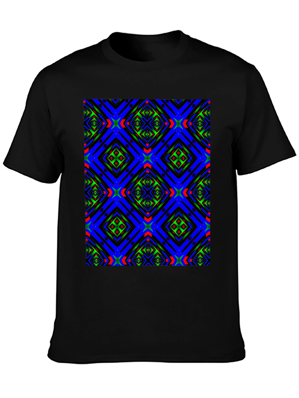 Geometric Kaleidoscope Pattern Black T-Shirt